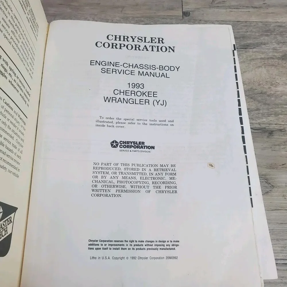 OEM 1993 Jeep Cherokee Wrangler 93 YJ Service Manual Chrysler Used 81-370-3145